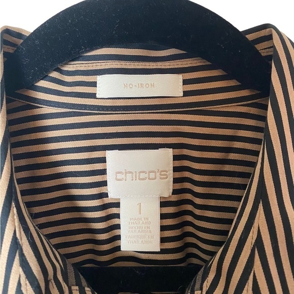 Chico's Striped Stretch No Iron Satten Button Down Top - Picture 3 of 6